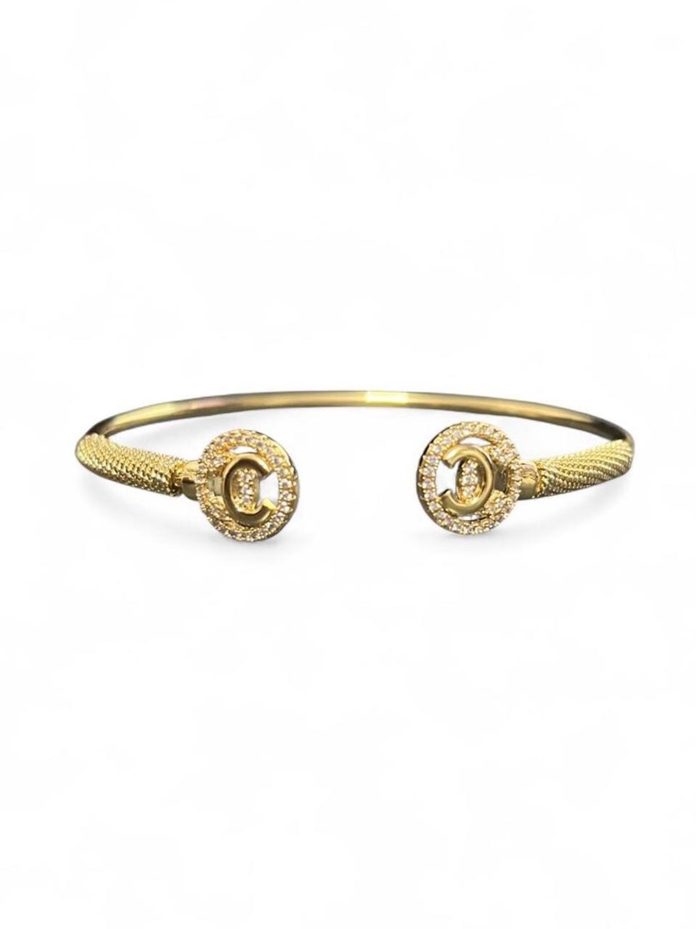 Gold Pavé Open Cuff Bracelet with Circular Accents